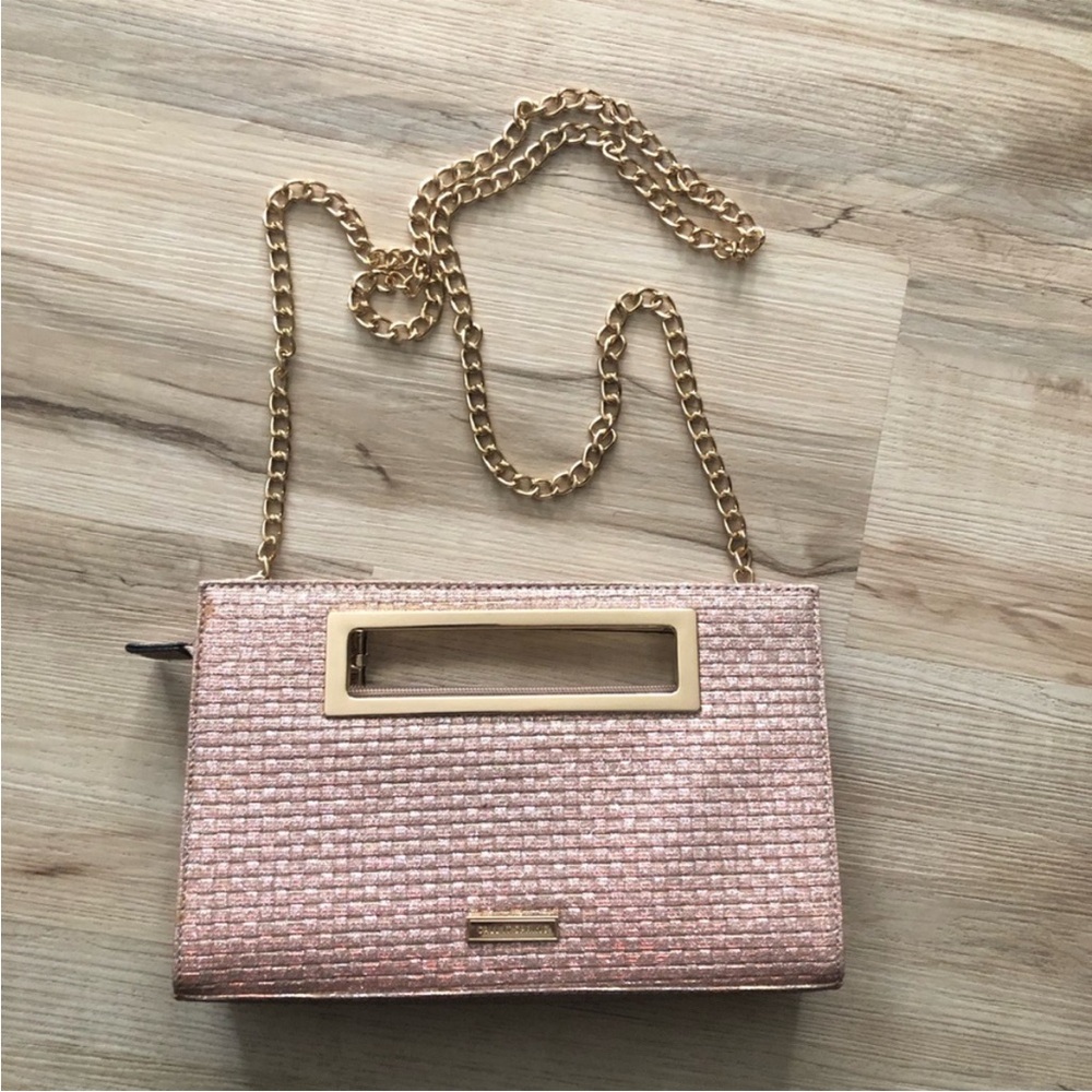 Call It Spring Pink and Gold Clutch with Long Strap